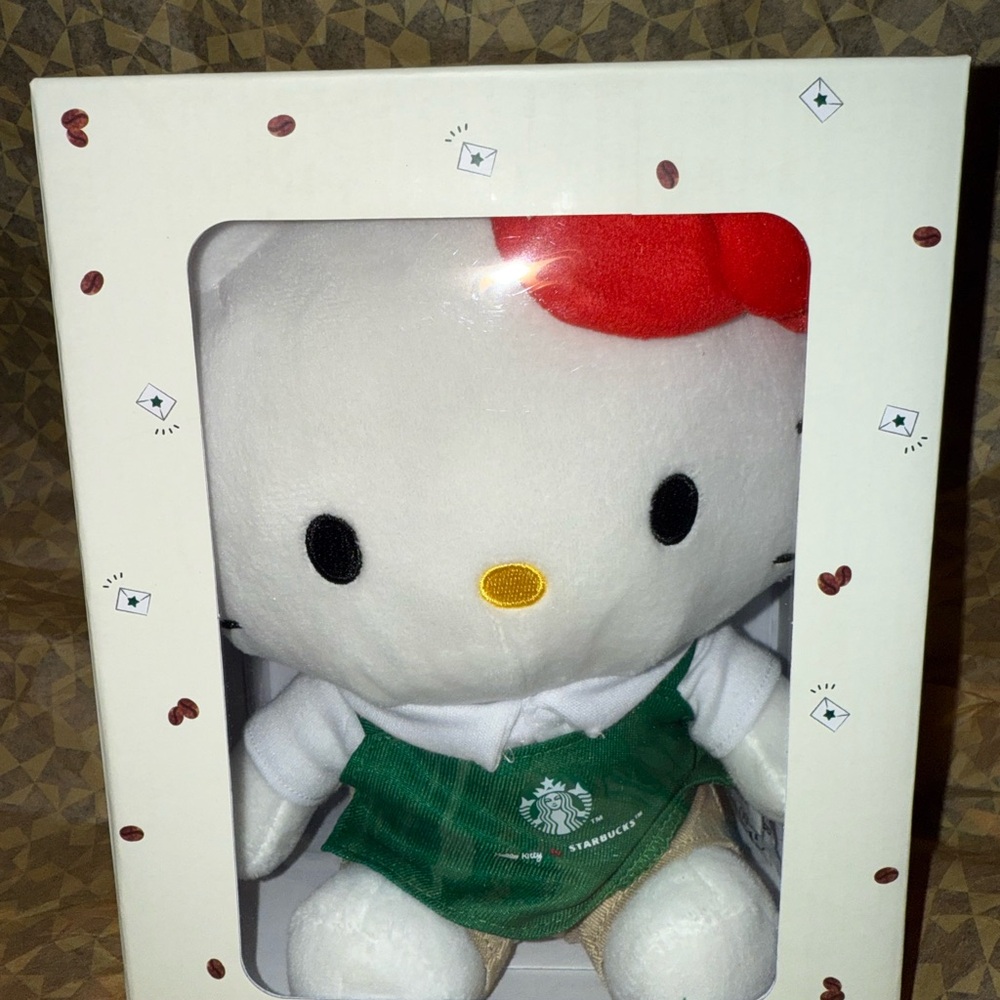 Limited Edition Starbucks Hello Kitty Plush with Red Bow and Green Apron